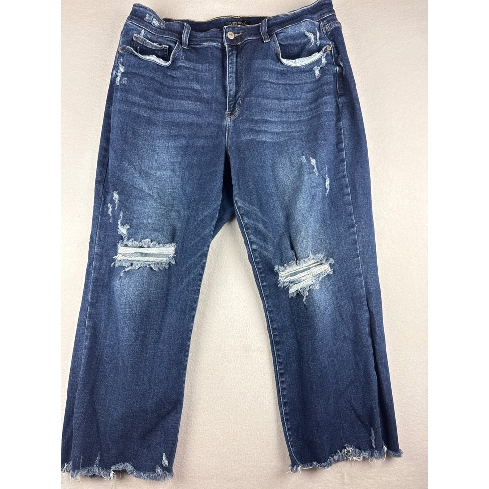 Judy Blue Womens 18W Wide Leg Distressed Raw Hem Jeans Dark Wash JB82593DK-PL